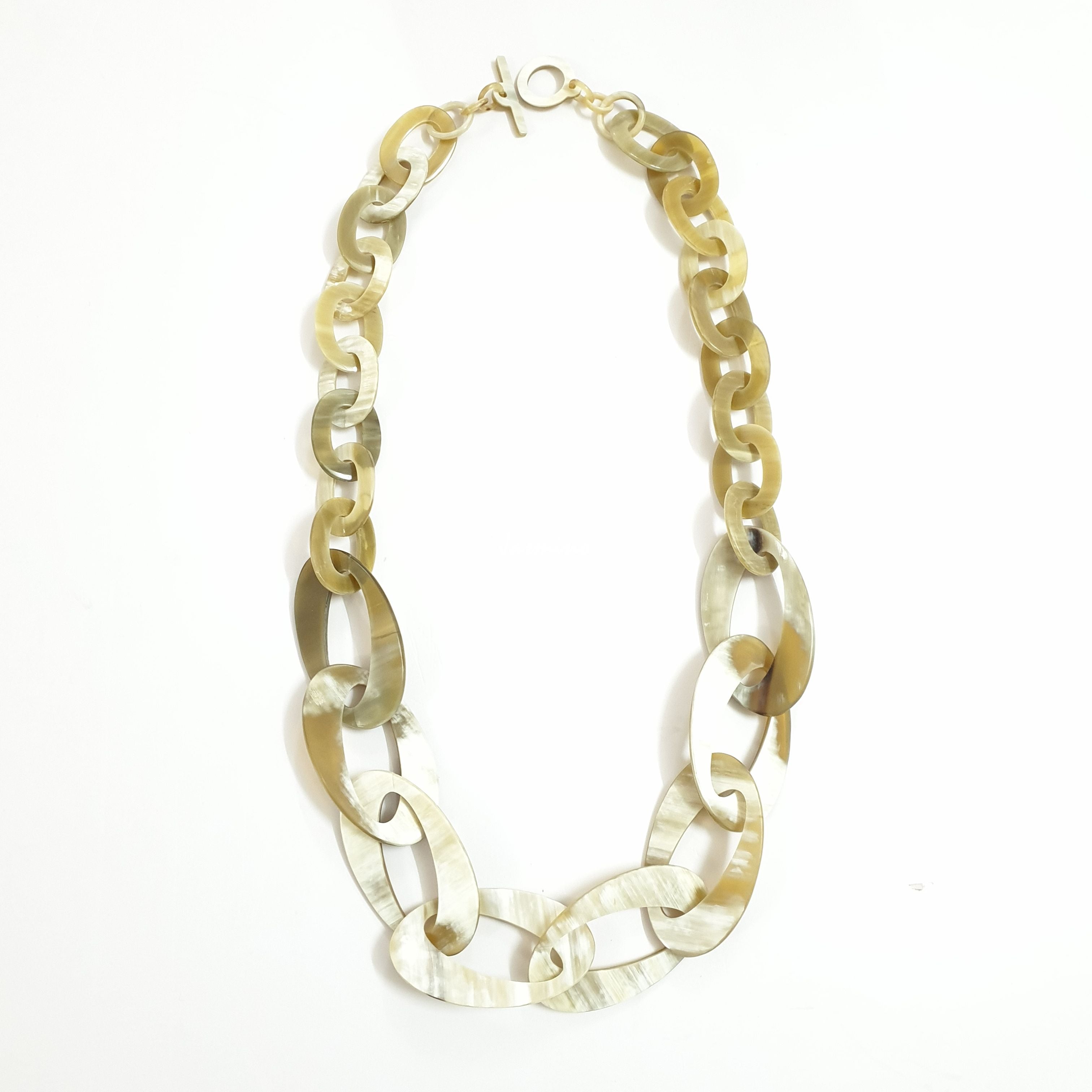 Jasmino unique handmade Vintage chain link necklace jewelry features beige in natural buffalo horn for women's gifts on Christmas