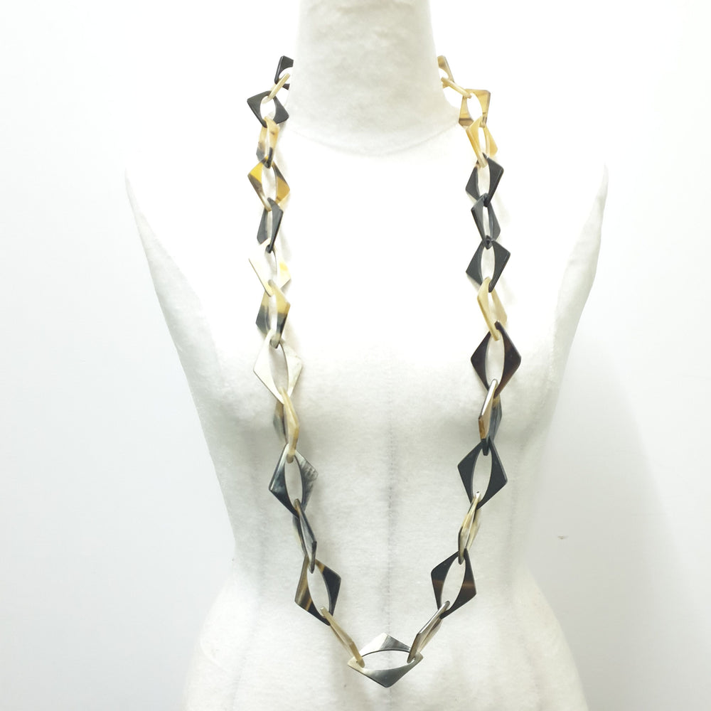 Jasmino unique handmade Minimalist diamond shaped long chain necklace jewelry and accessory features black and white in natural buffalo horn for women