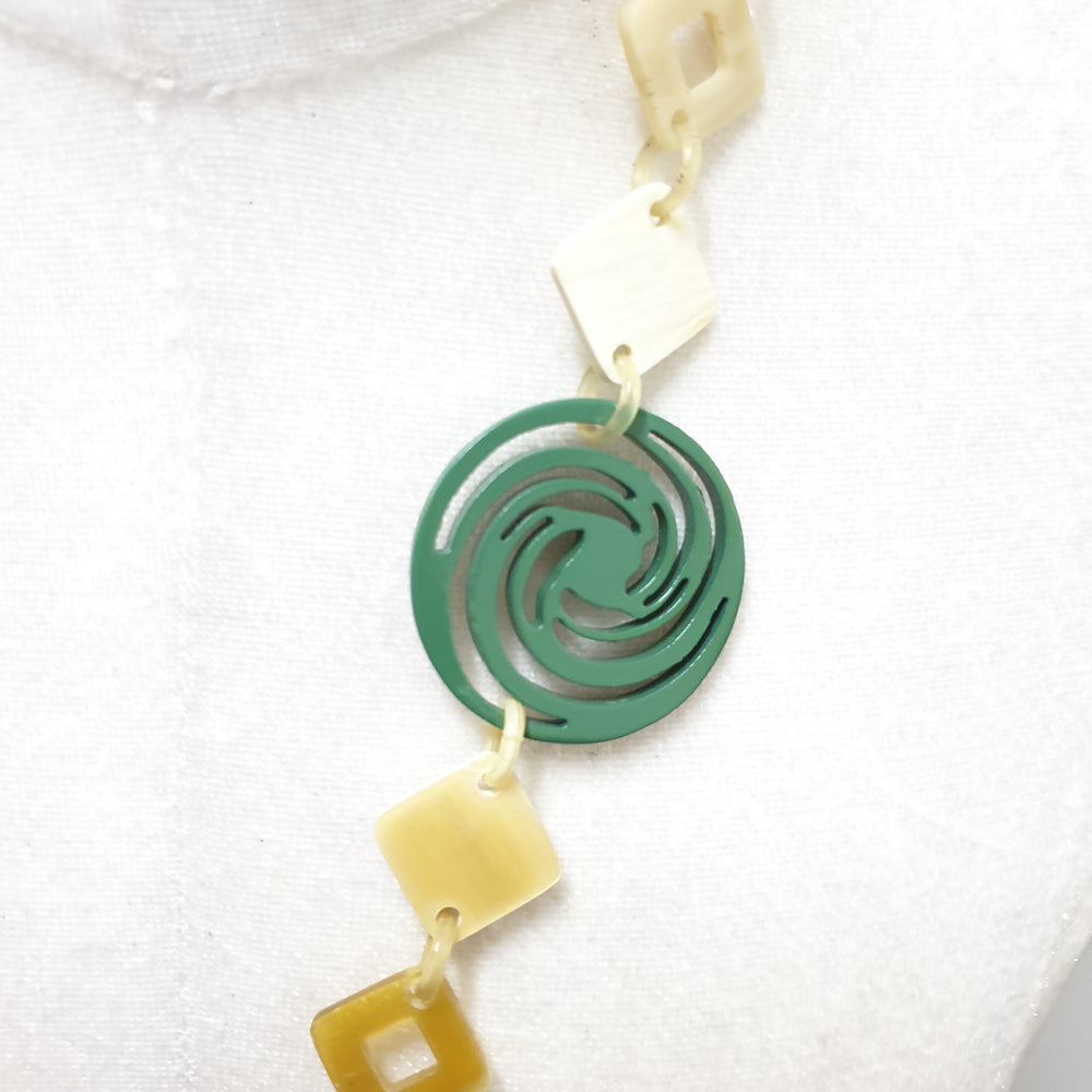 
                  
                    unique handmade Christmas diamond shaped necklace jewelry features green and white in natural buffalo horn
                  
                