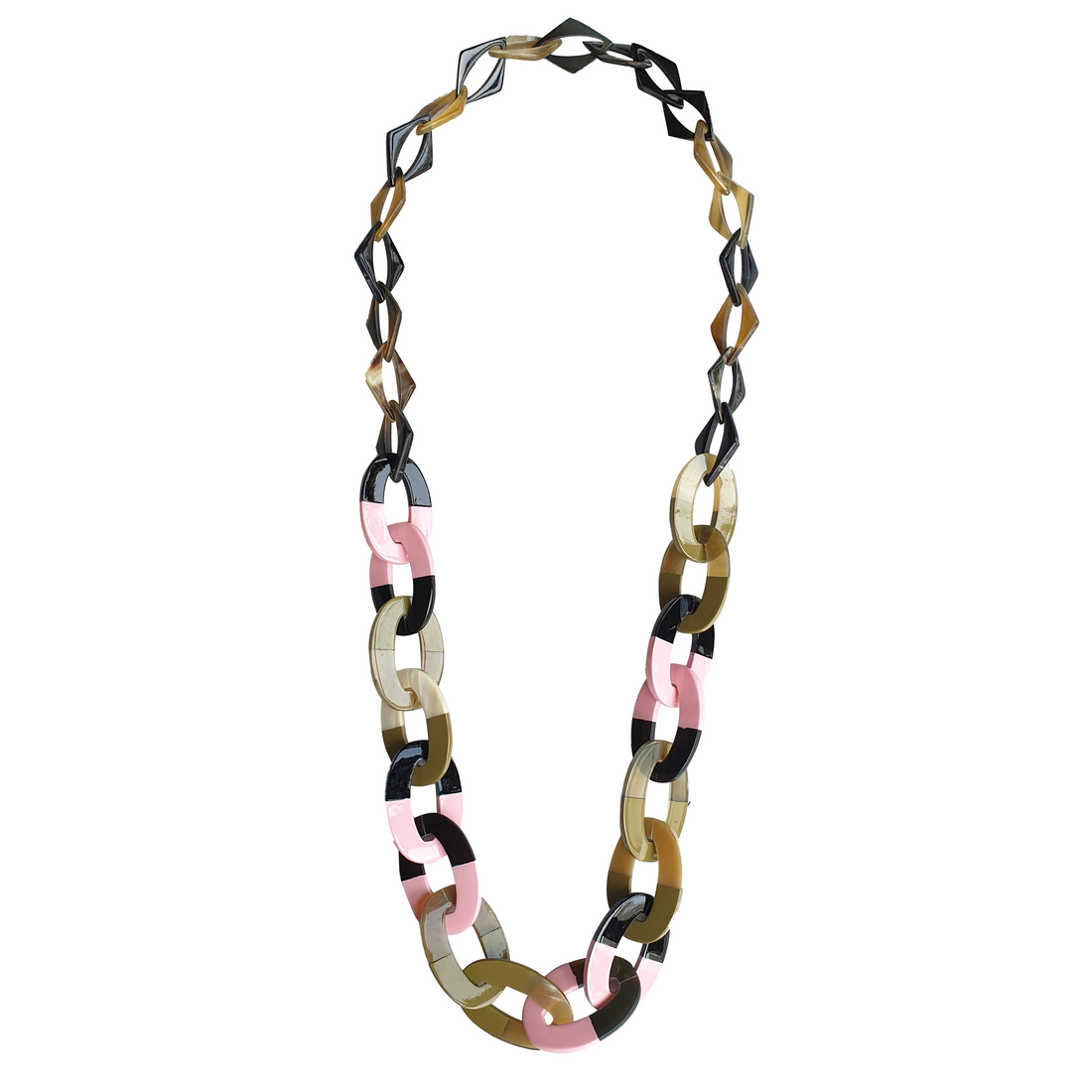Jasmino unique handmade Bohemian Vintage chain necklace features black and pink in natural buffalo horn for women's gifts