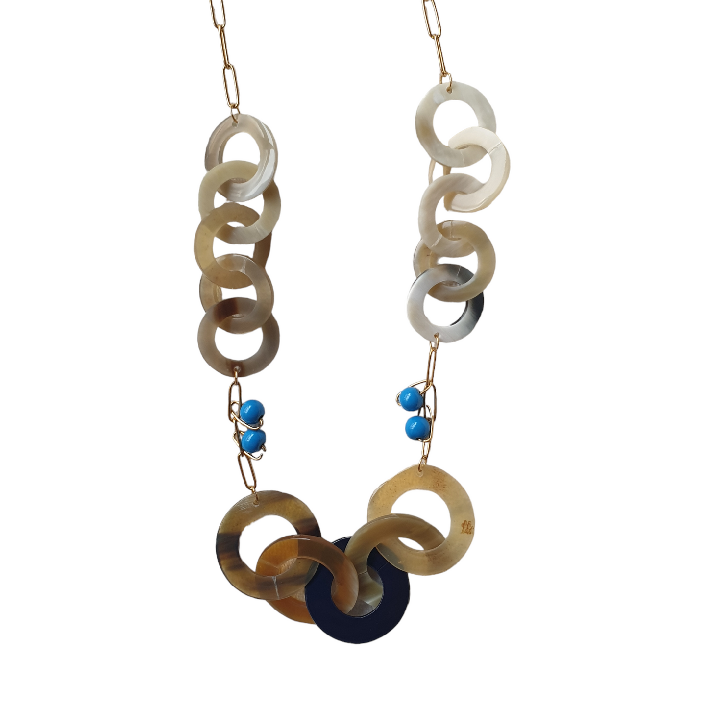 Jasmino Handmade Ethnic Bohemian Turquoise Chain Link Necklace Made By Natural Buffalo Horn