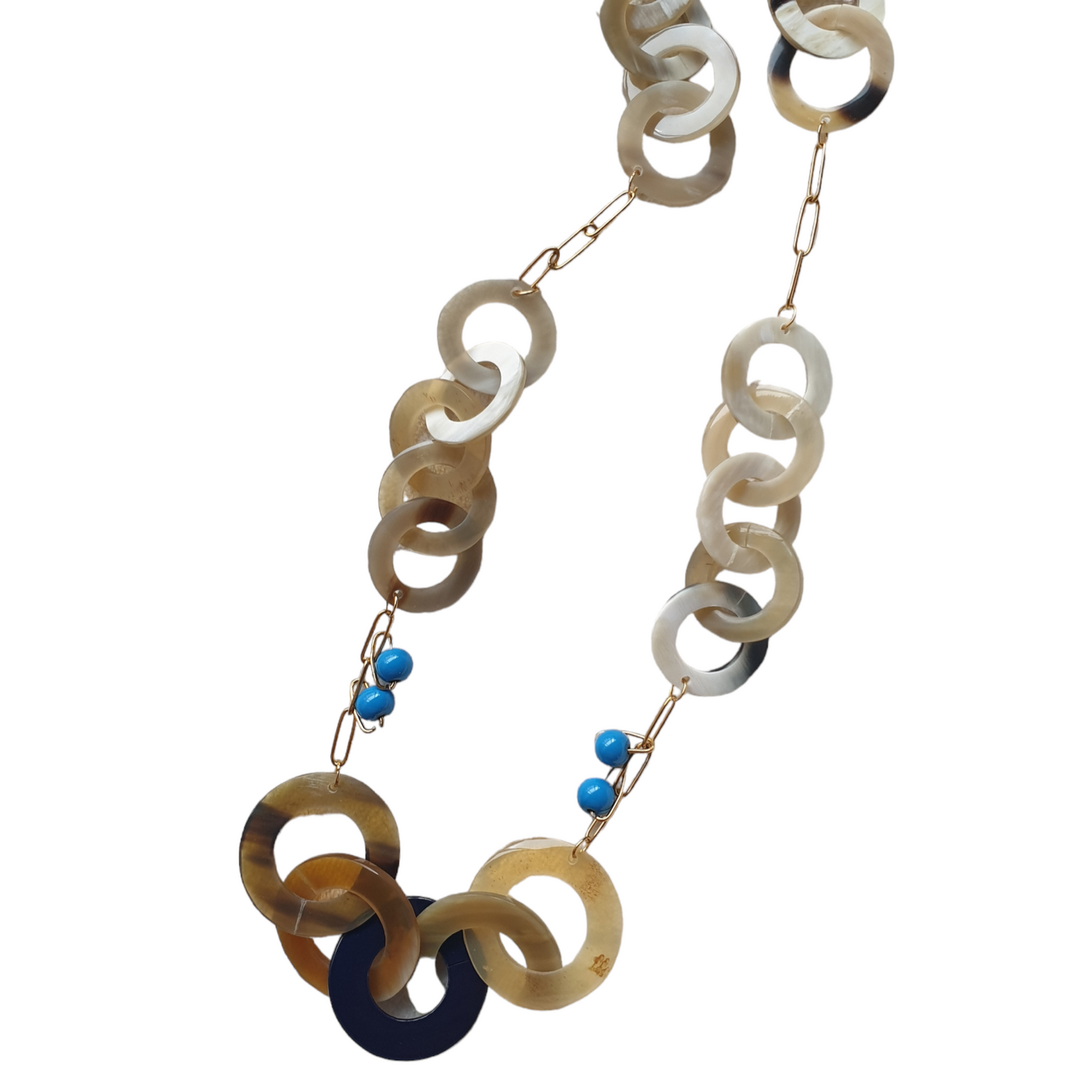 Jasmino Handmade Ethnic Bohemian Turquoise Chain Link Necklace Made By Natural Buffalo Horn