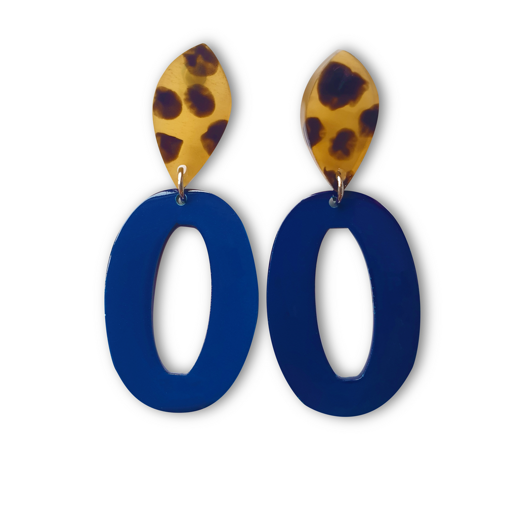 
                  
                    unique handmade spotted leopard drop earrings feature dark blue in natural buffalo horn for women's gifts
                  
                