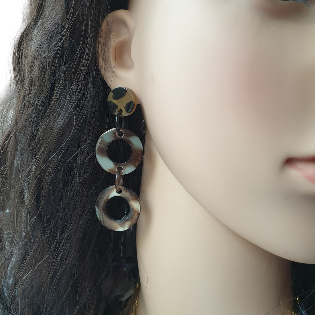 Bohemian Minimalist drop earrings feature spotted leopard details in natural buffalo horn for women's gifts