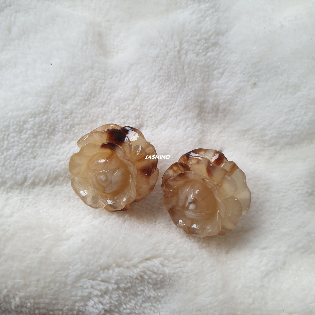 handmade stud earrings feature amber in natural buffalo horn for Spring 2023