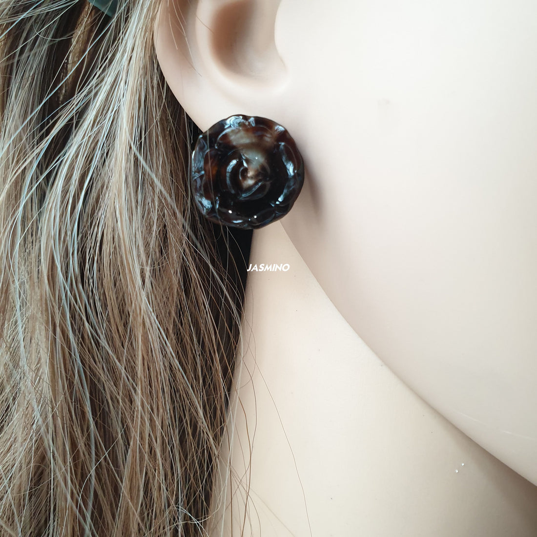 handmade stud earrings feature black in natural buffalo horn for Spring 2023