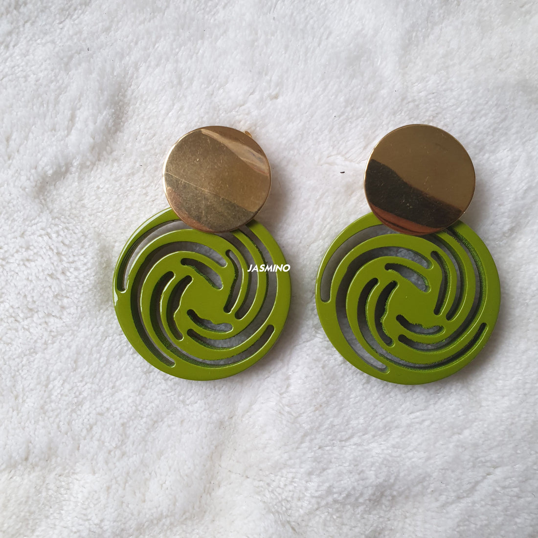 vibrant green circle drop earrings feature natural buffalo horn for Spring 2023