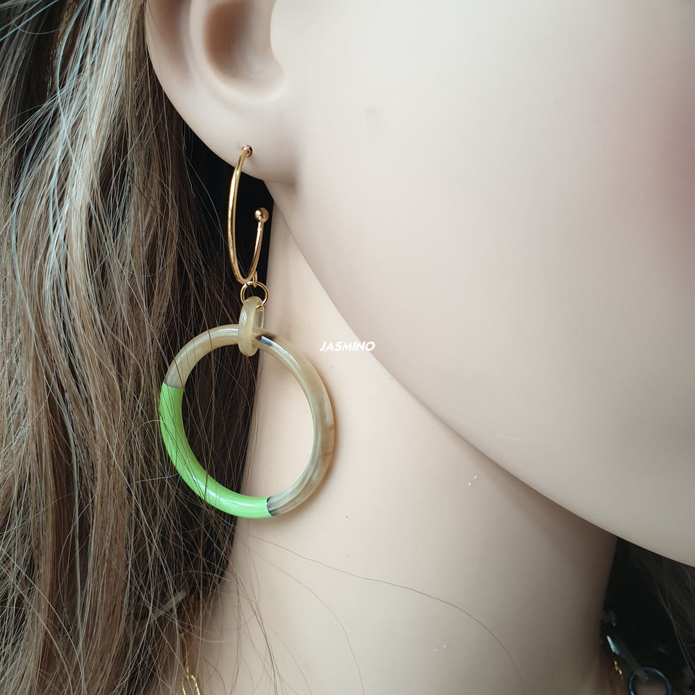 
                  
                    Jasmino Half Green Spring 2024 Hoop Earrings Made By Natural Buffalo Horn
                  
                