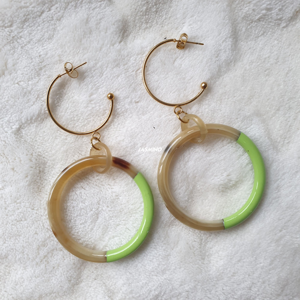 
                  
                    Jasmino Half Green Spring 2024 Hoop Earrings Made By Natural Buffalo Horn
                  
                