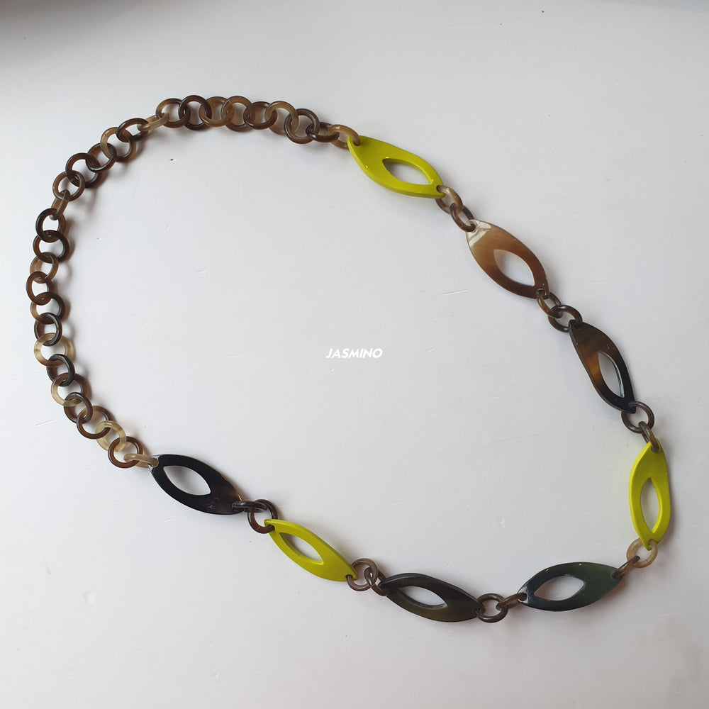 
                  
                    cadet blue oval chain link necklace in natural buffalo horn for Spring 2023
                  
                