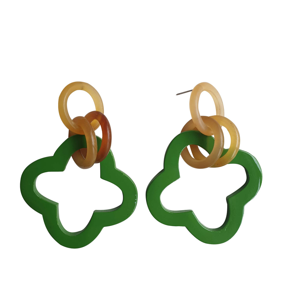 
                  
                    unique handmade drop earrings feature green in natural buffalo horn 
                  
                