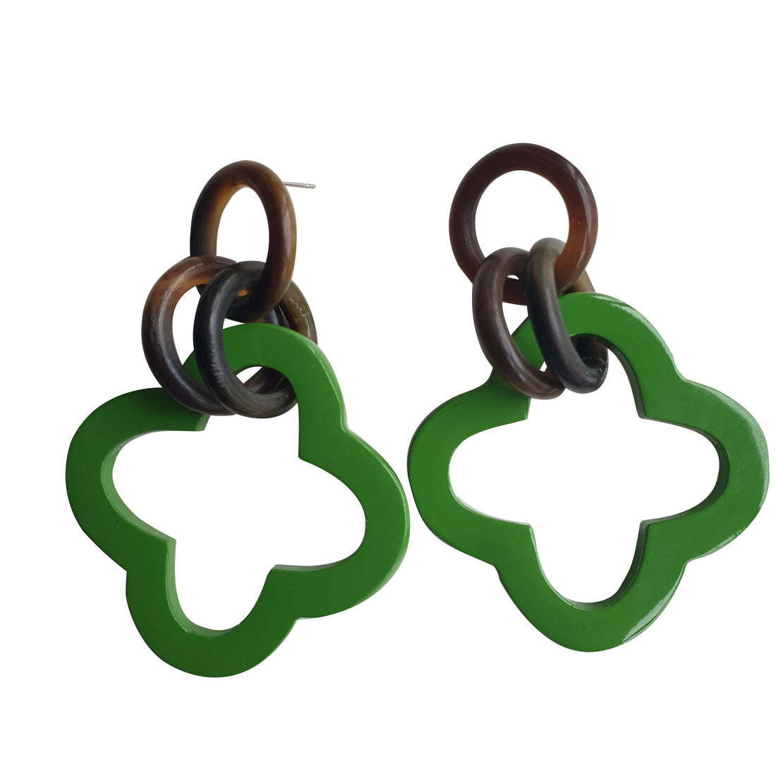unique handmade drop earrings feature green in natural buffalo horn 