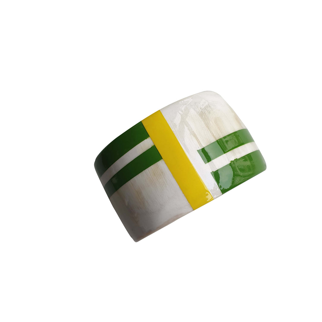 Bright horn jewelry cuff bracelet features white, green, and yellow