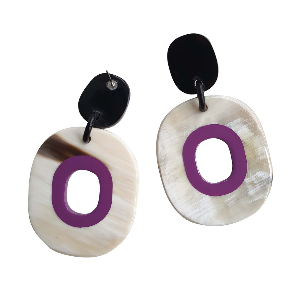 
                  
                    unique handmade drop earrings feature bright colour in natural buffalo horn
                  
                