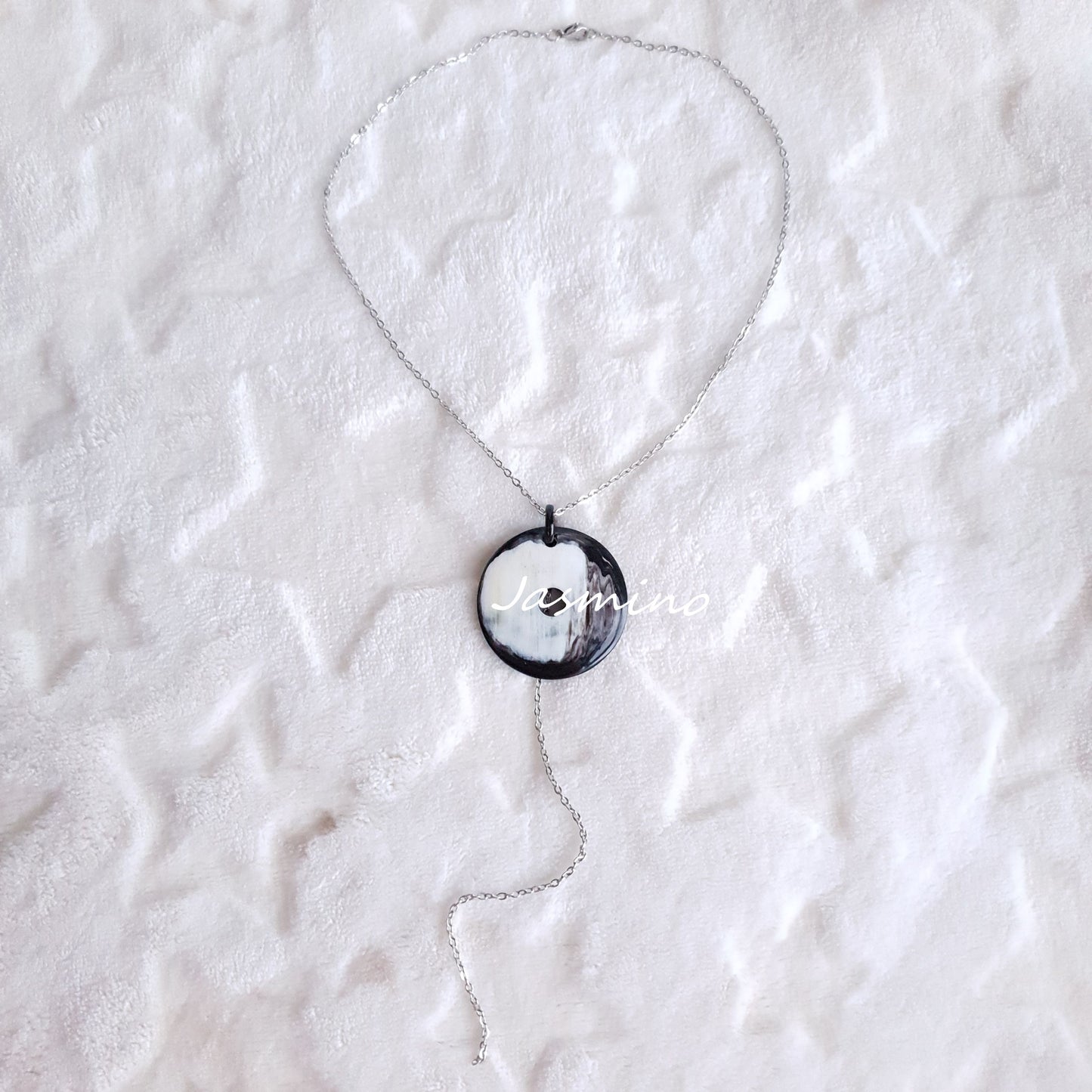 This necklace has a circle pendant in natural light, unique gift for her