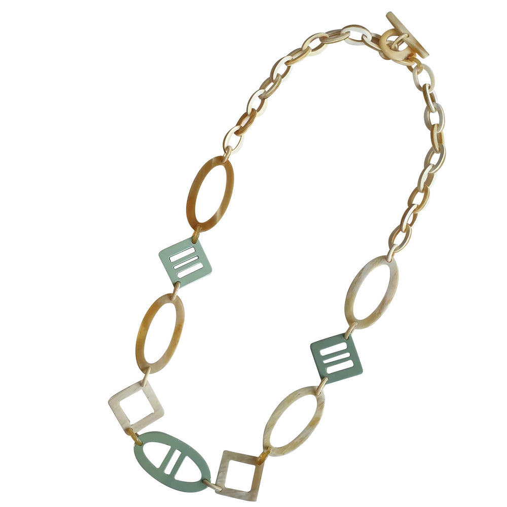 
                  
                    Jasmino unique handmade Vintage Beach chain necklace features white and light turquoise in natural buffalo horn for women
                  
                