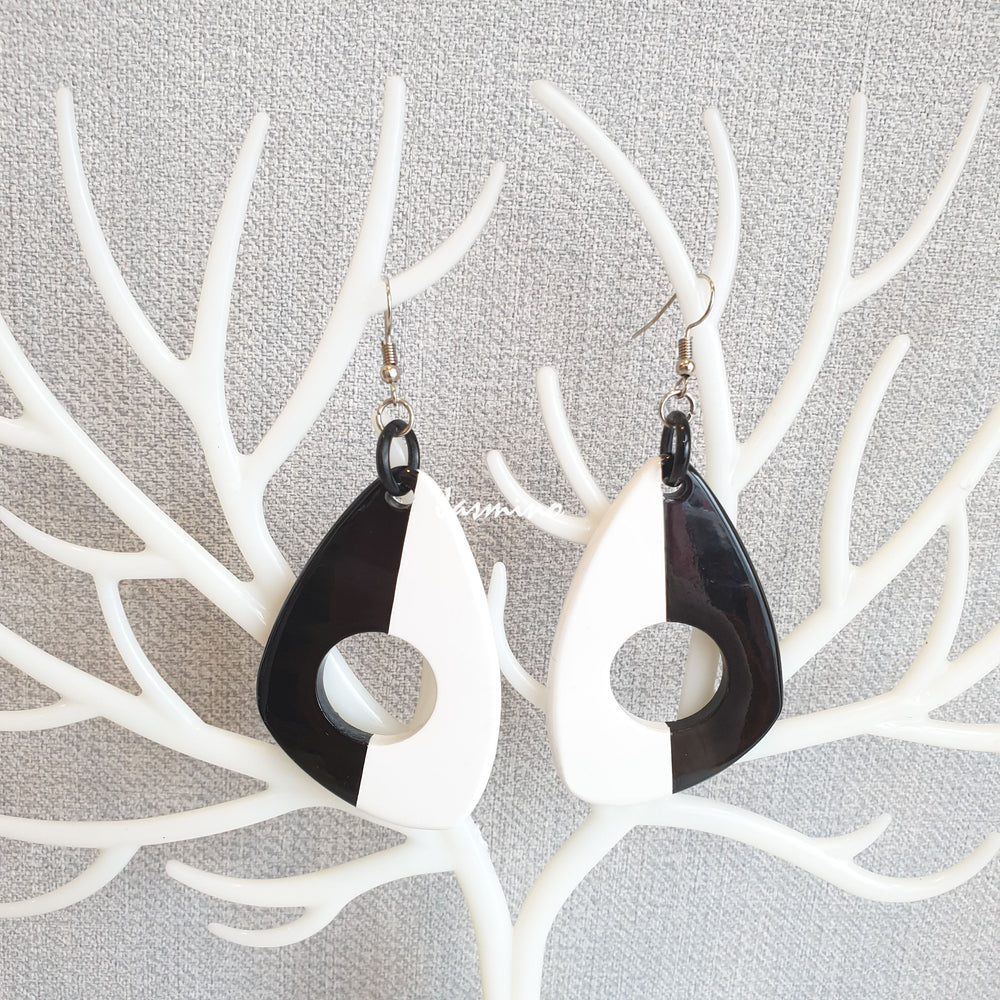 
                  
                    Unique handmade earrings with half natural horn and half painted bright white on the light background- 5cm, impressive gift for her
                  
                