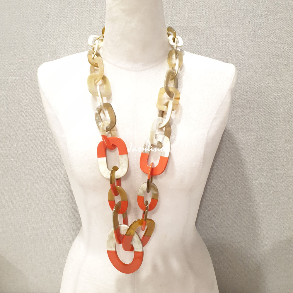 
                  
                    The necklace has pieces with half natural horn and half orange peel lacquer, unique gift for her
                  
                