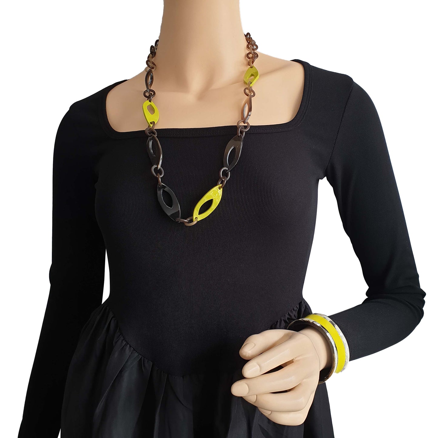 Minimalist yellow cuff bracelet in natural buffalo horn