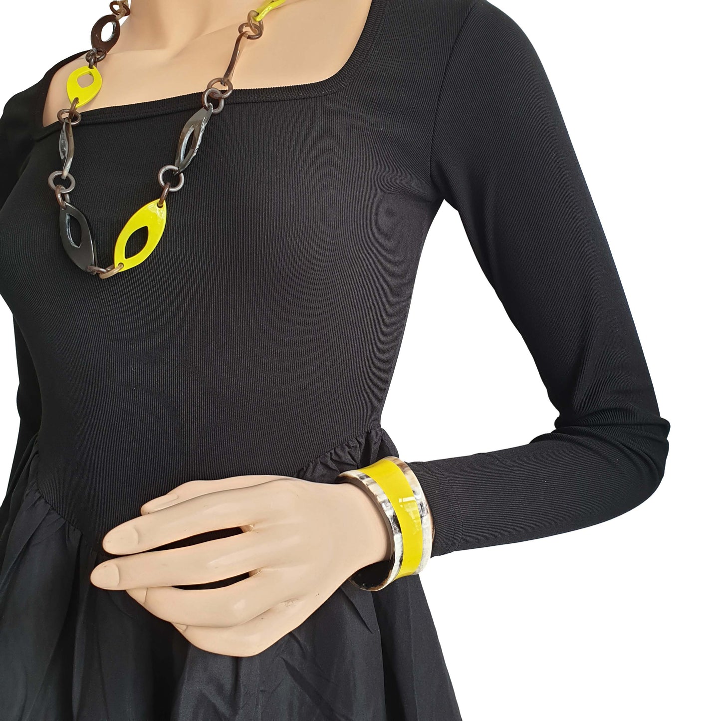 Minimalist yellow cuff bracelet in natural buffalo horn