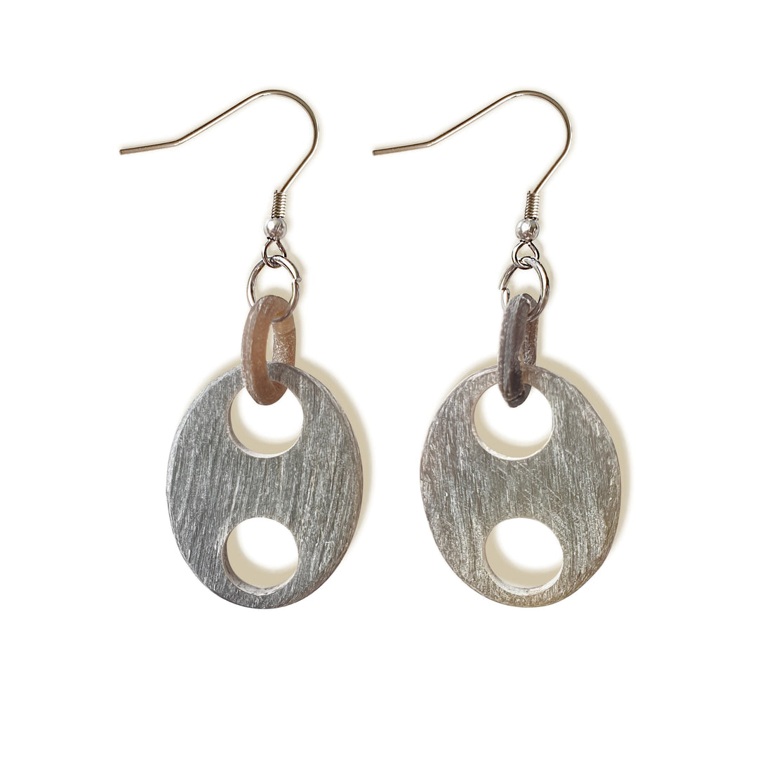 Evil Eye Dangle Earrings are handmade with light grey color under the efforts of craftsman in the natural light
