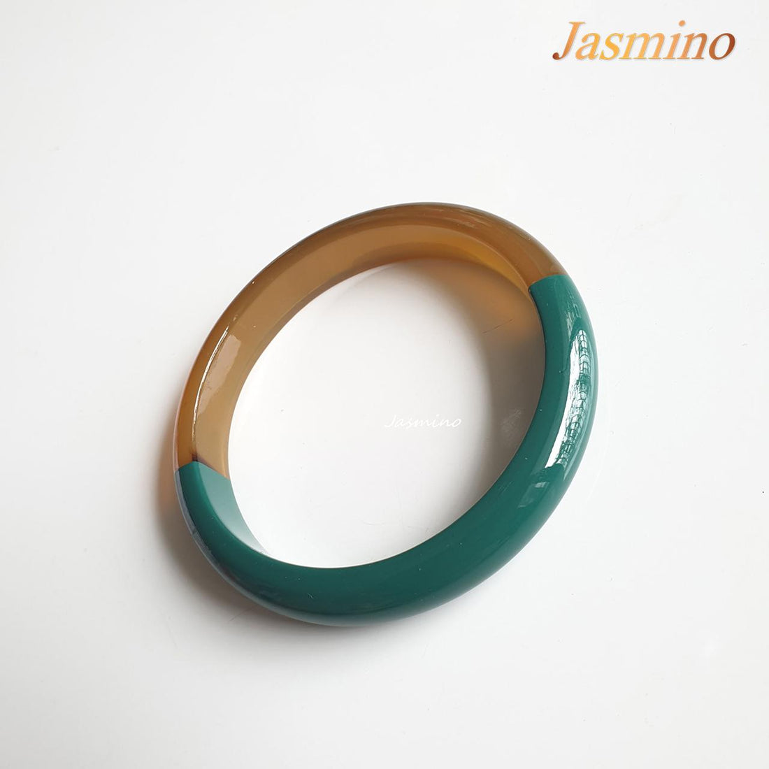 bracelet is designed with half natural horn and half green lacquer, unique Christmas gift for her